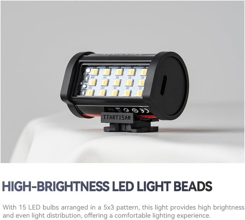 TTArtisan Magnetic LED Light, Rechargeable Mini LED Camera Light 3000K/4500K/6000K CRI95+ for Photography, Super Mini, Magnetic Mount with 0-180 Degrees Adjustment, Lanyard Hole - Image 4